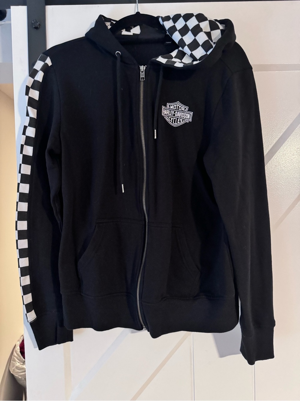Harley-Davidson Black Hoodie with Checkered Trim